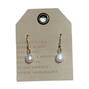 Anthropologie Gold Ear Nugget Sparkle Pearl Drop Earrings